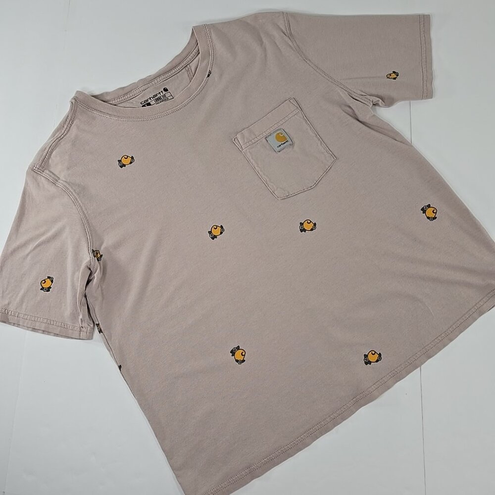 Carhartt Loose Fit Graphic Print Pocket T‑Shirt Women’s SIZE Small LIGHT Brown..
